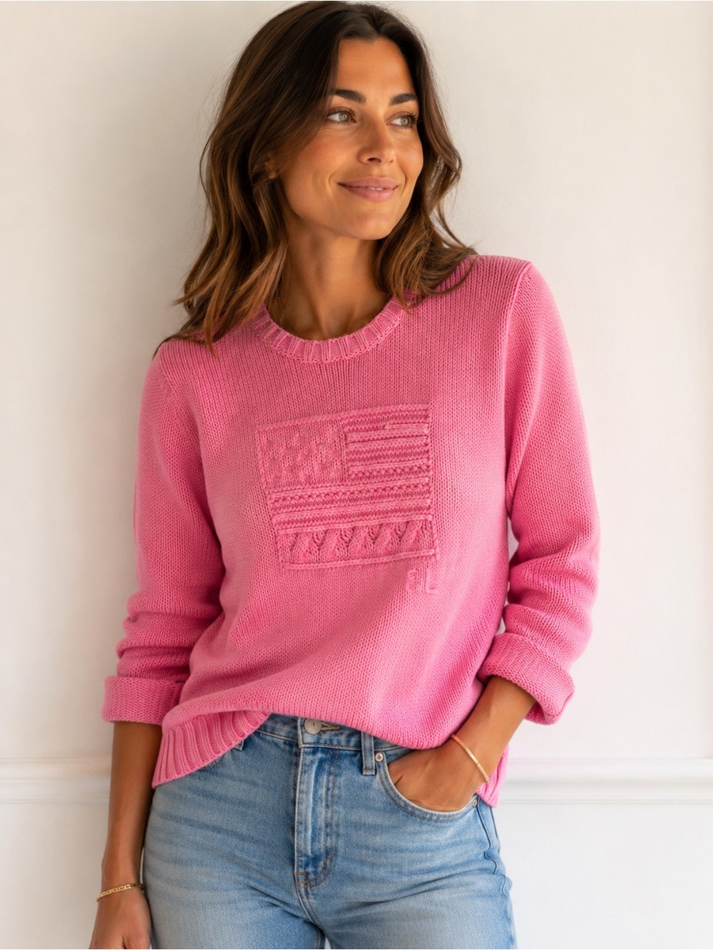 Ralph Lauren Pink Pony Flag Cotton Sweater Jumper Small